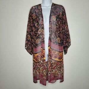 Apt 9 dark moody boho floral semi sheer open front coverup kimono one size